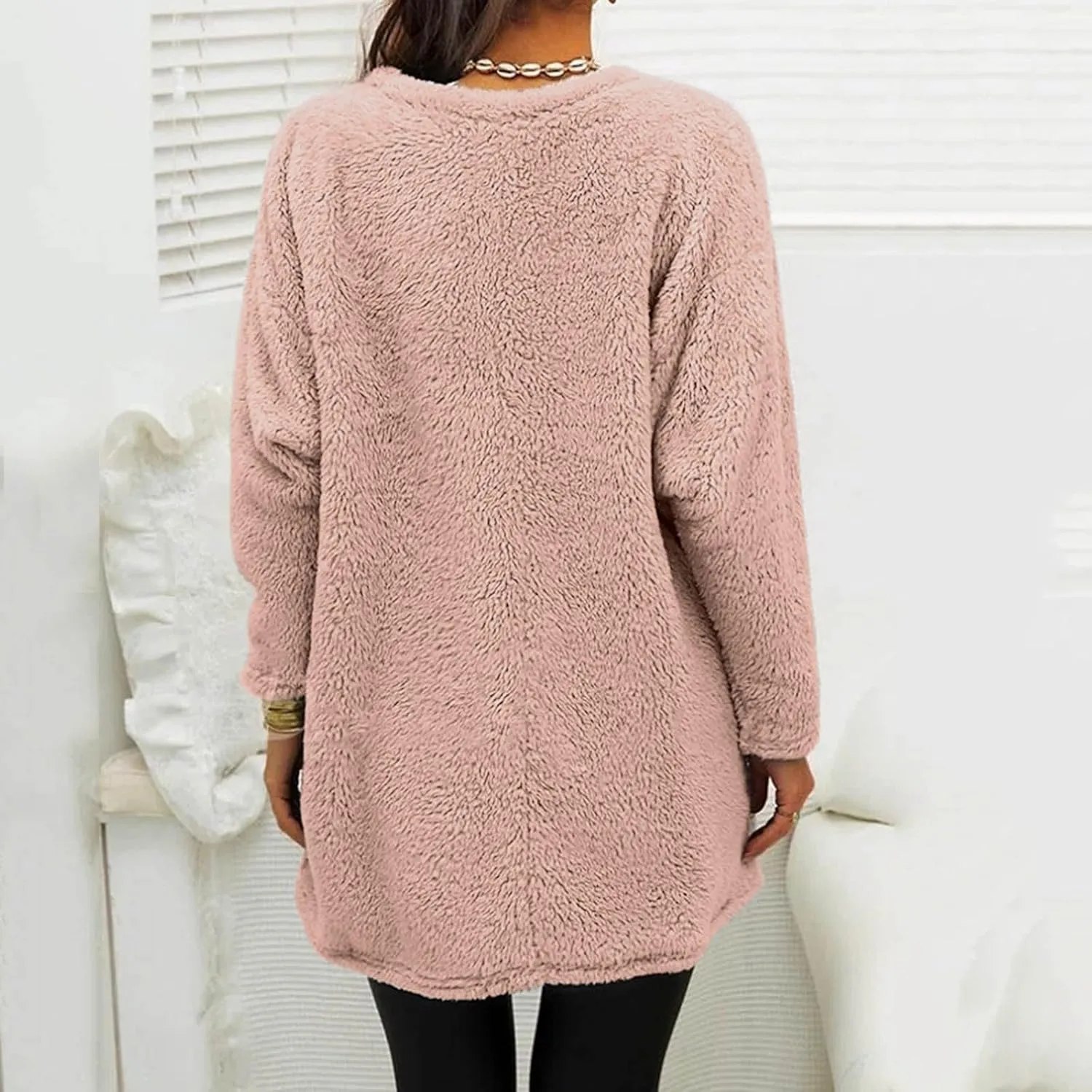 Women's Cute Sweatshirt Sherpa Pullover Sweater Fuzzy Fleece Hoodie Oversized Pockets Shirts Athletic Cozy Tops