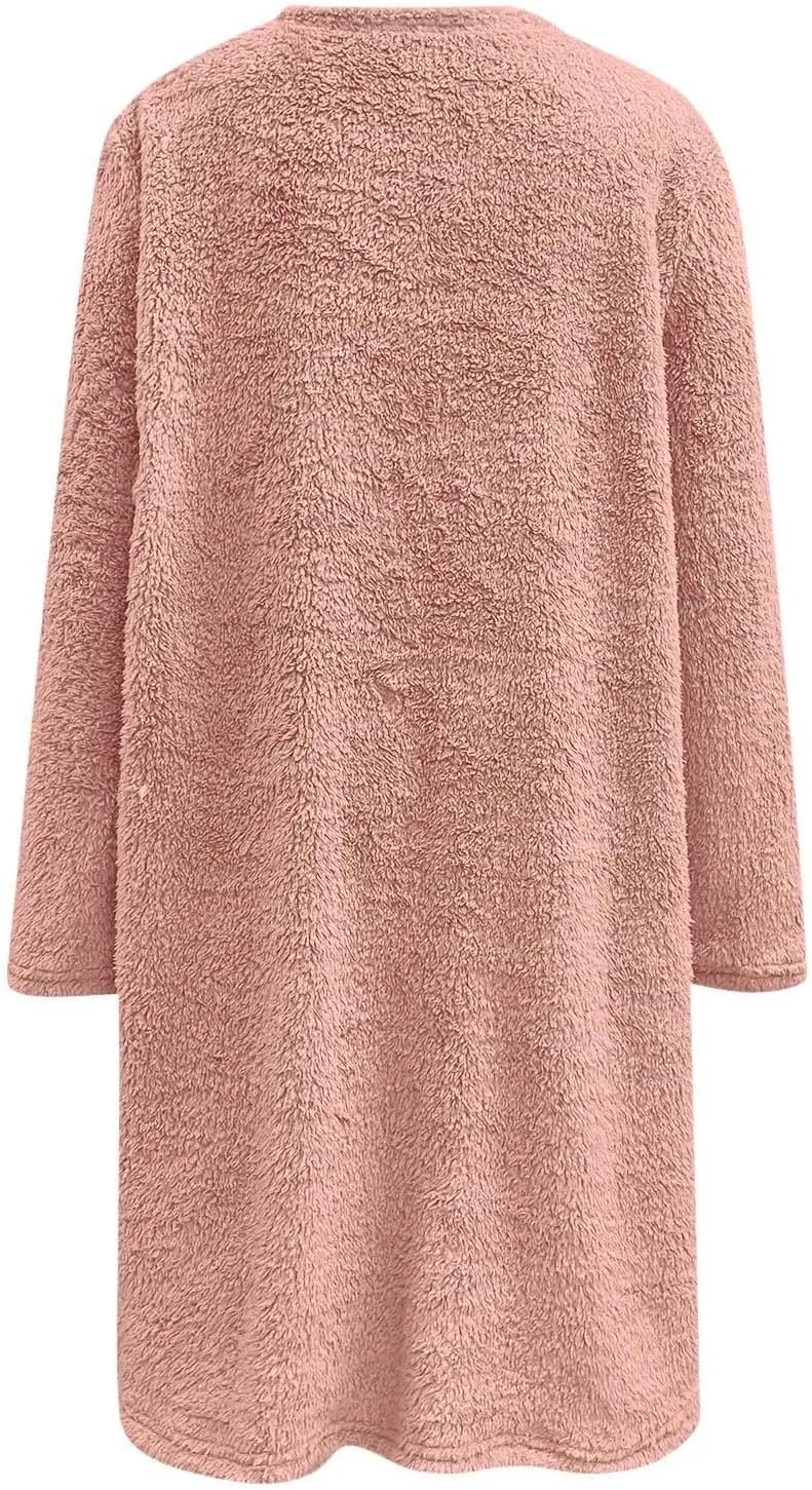 Women's Cute Sweatshirt Sherpa Pullover Sweater Fuzzy Fleece Hoodie Oversized Pockets Shirts Athletic Cozy Tops