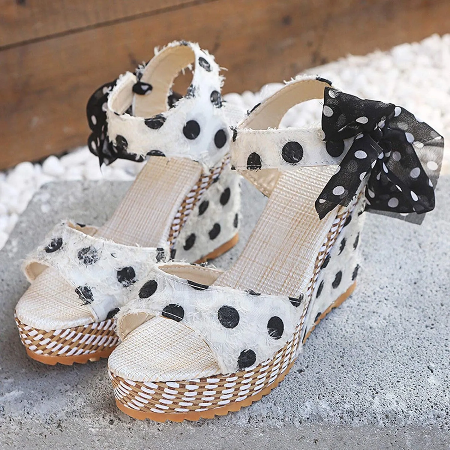 Womens Espadrilles Wedge Sandals Bow Dress Shoes Flatform Platform Sandals Open Toe Comfort Work Shoes with Printed Casual Breathable Wedges for Office Work Slip on Ankle Strap Sandal