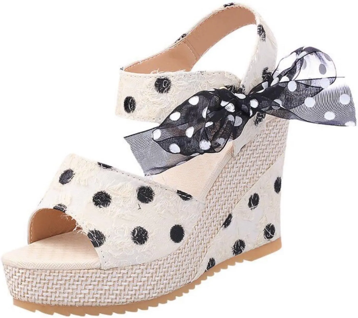 Womens Espadrilles Wedge Sandals Bow Dress Shoes Flatform Platform Sandals Open Toe Comfort Work Shoes with Printed Casual Breathable Wedges for Office Work Slip on Ankle Strap Sandal