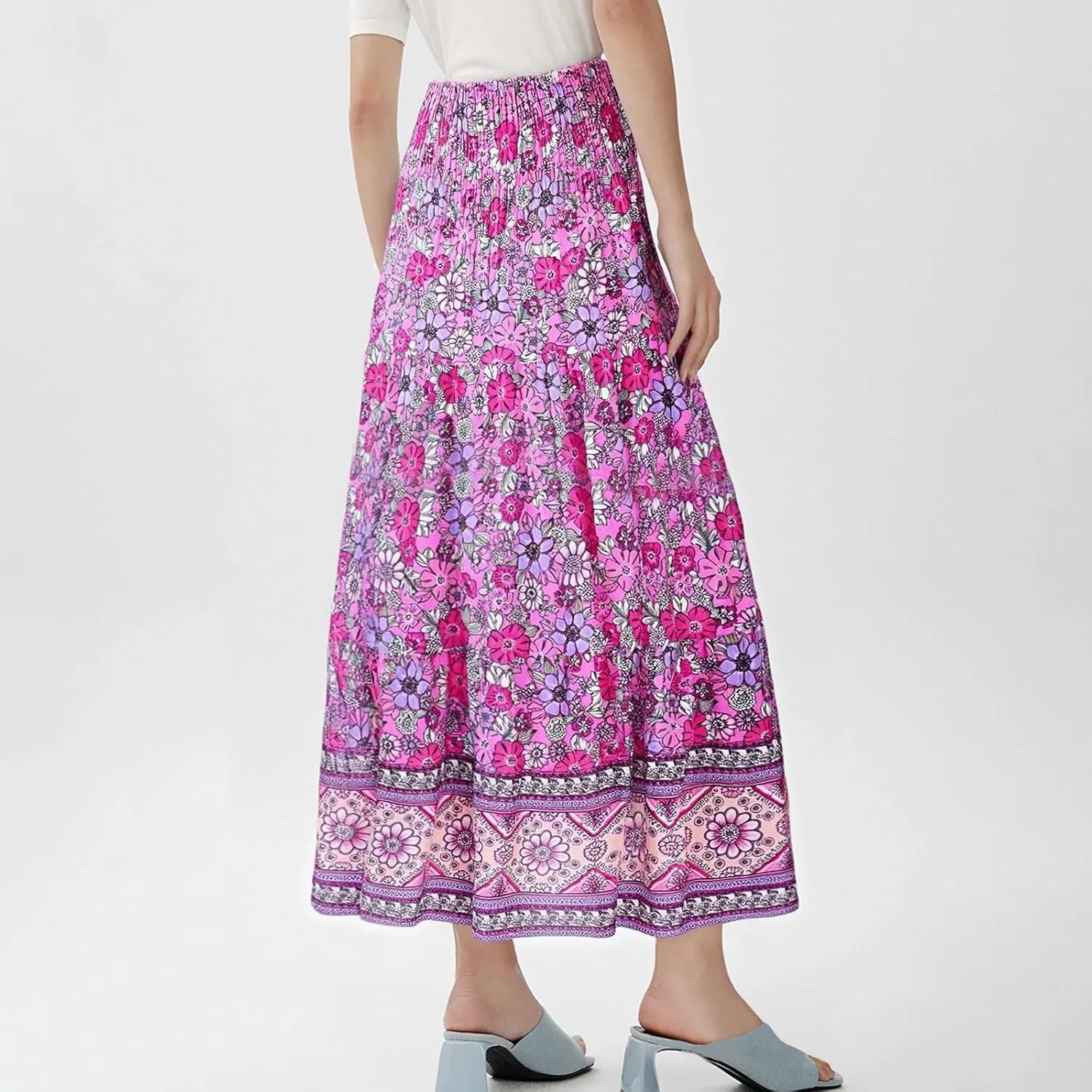Women's Fashion Maxi Skirts Solid Color Beach High Waist Bohemian A-Line Layered Halter Flowy Skirt
