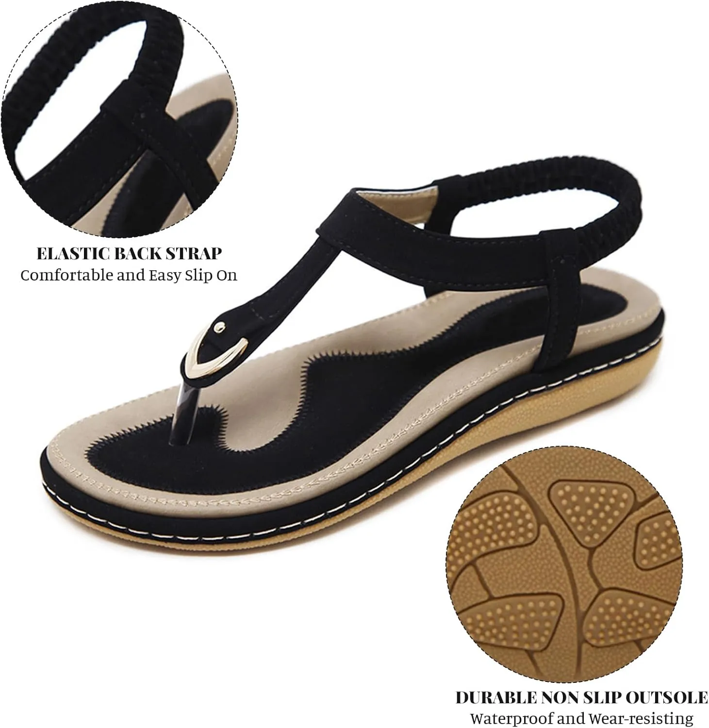 Womens Flat Sandals Lightweight Thong Slippers Comfortable Beach Walking Shoes T-Strap Clip Toe Flip Flops Dressy Summer Sandals Bohemian Shoes for Vacation