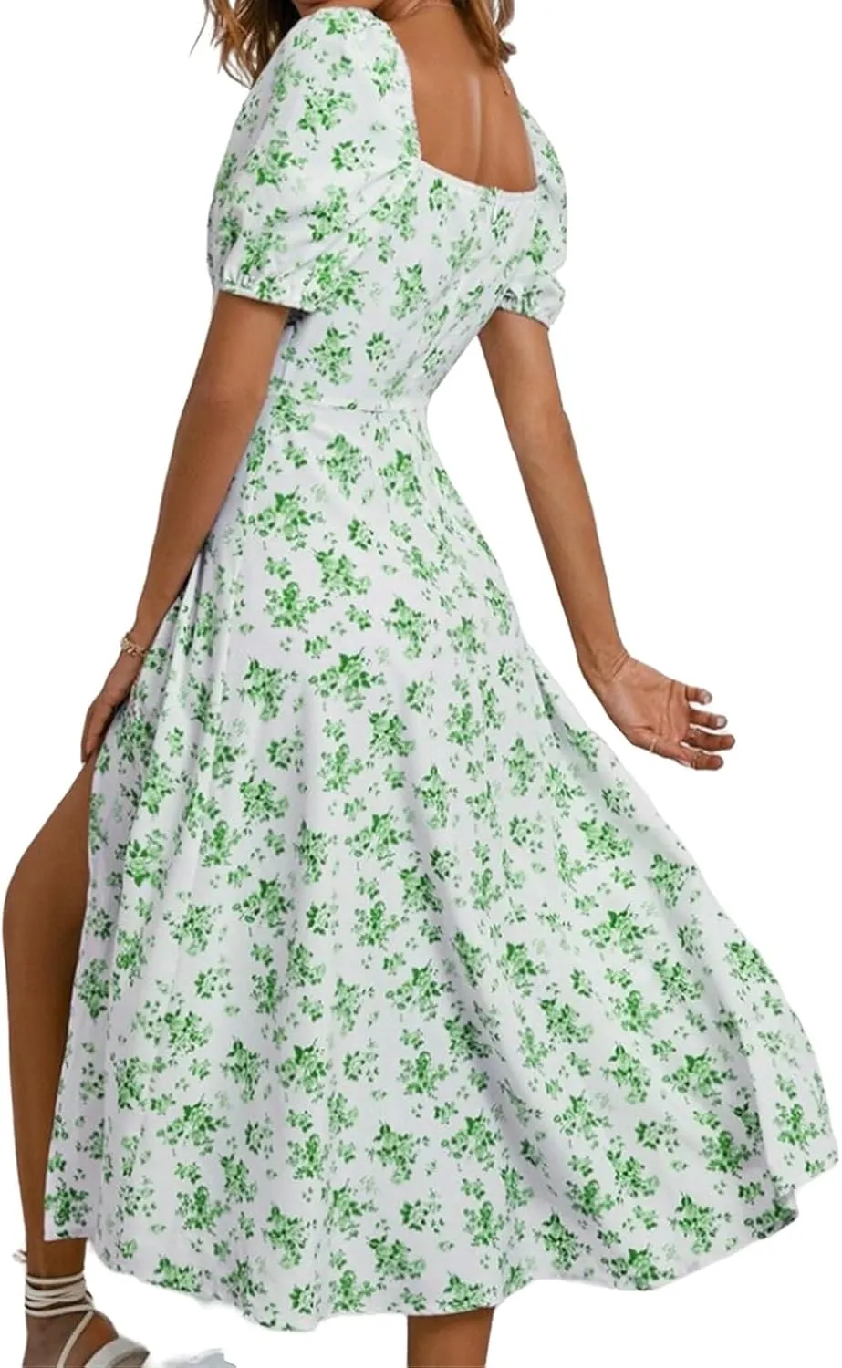 Women's Floral Dresses Summer Printed Romantic Midi Dress Slim Split Skirt High-Waisted Swing Flowy Beach Sundress