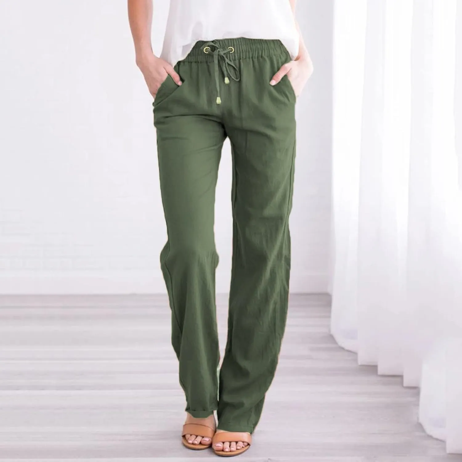Women's Flowy Wide Leg Pants Winter Cozy Beach Thermal with Pockets Barrel Pants High Waisted
