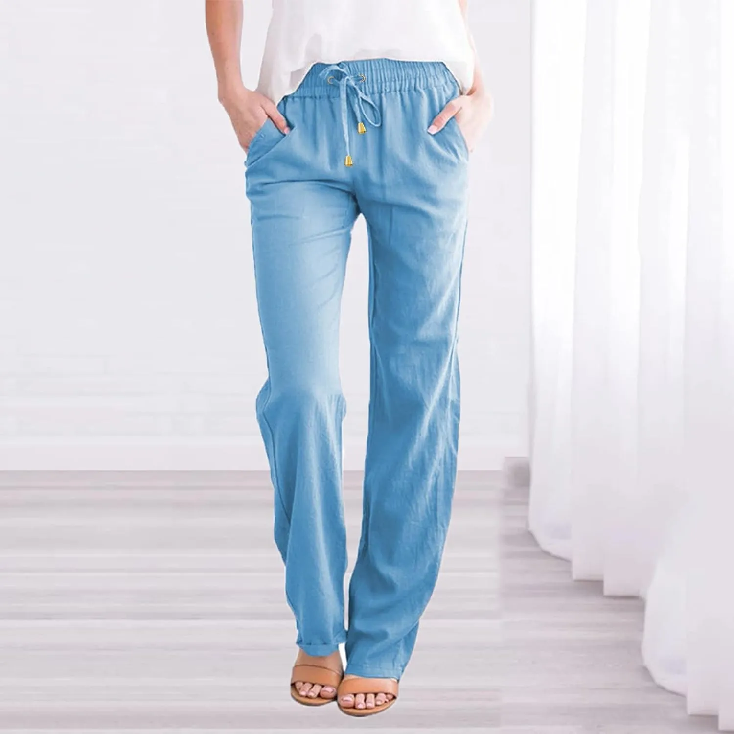Women's Flowy Wide Leg Pants Winter Cozy Beach Thermal with Pockets Barrel Pants High Waisted