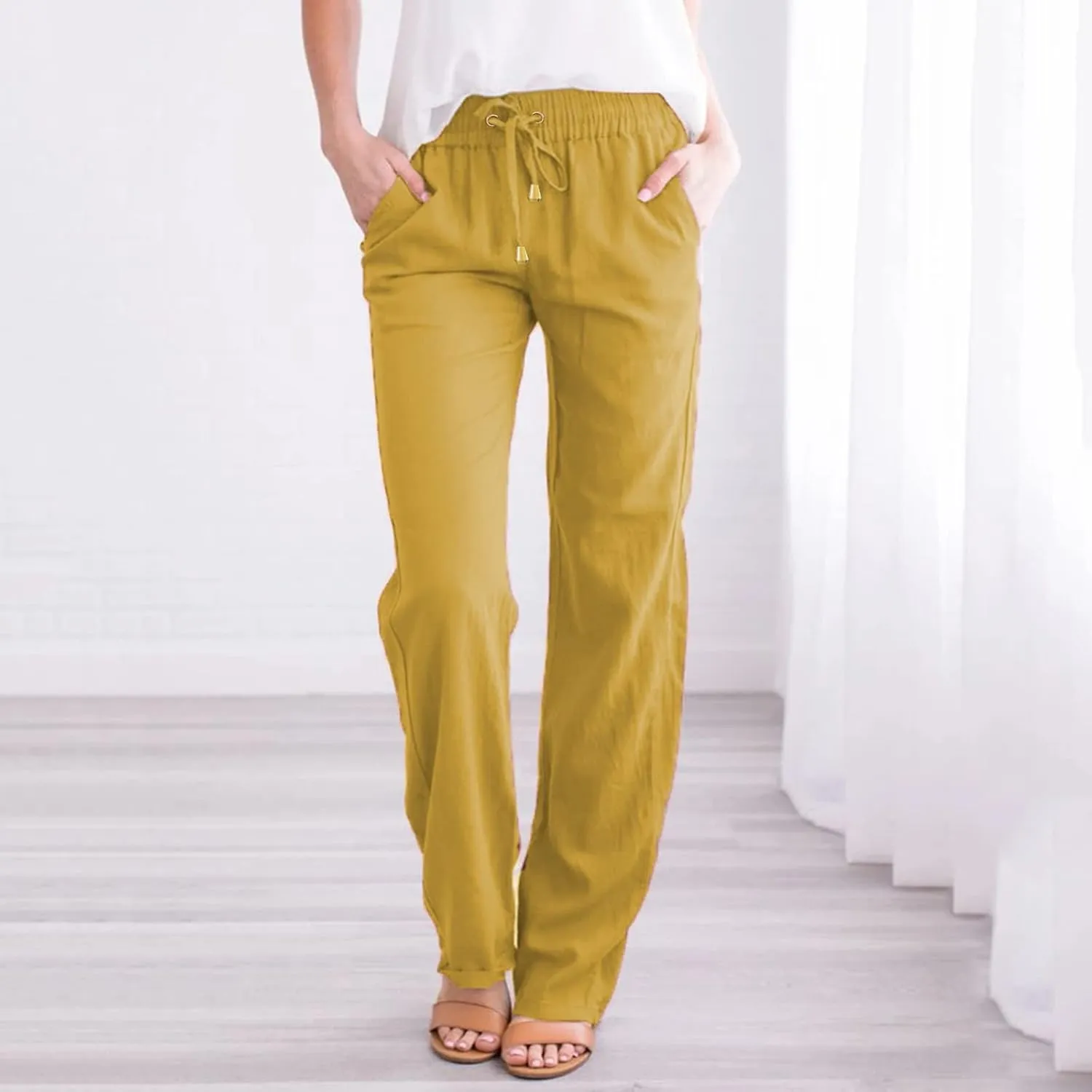 Women's Flowy Wide Leg Pants Winter Cozy Beach Thermal with Pockets Barrel Pants High Waisted