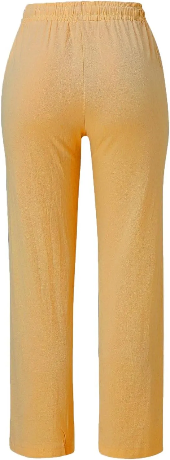 Women's Flowy Wide Leg Pants Winter Cozy Beach Thermal with Pockets Barrel Pants High Waisted