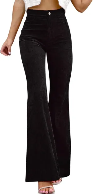 Women's Flowy Wide Leg Pants Winter Cozy Beach Thermal with Pockets Barrel Pants High Waisted