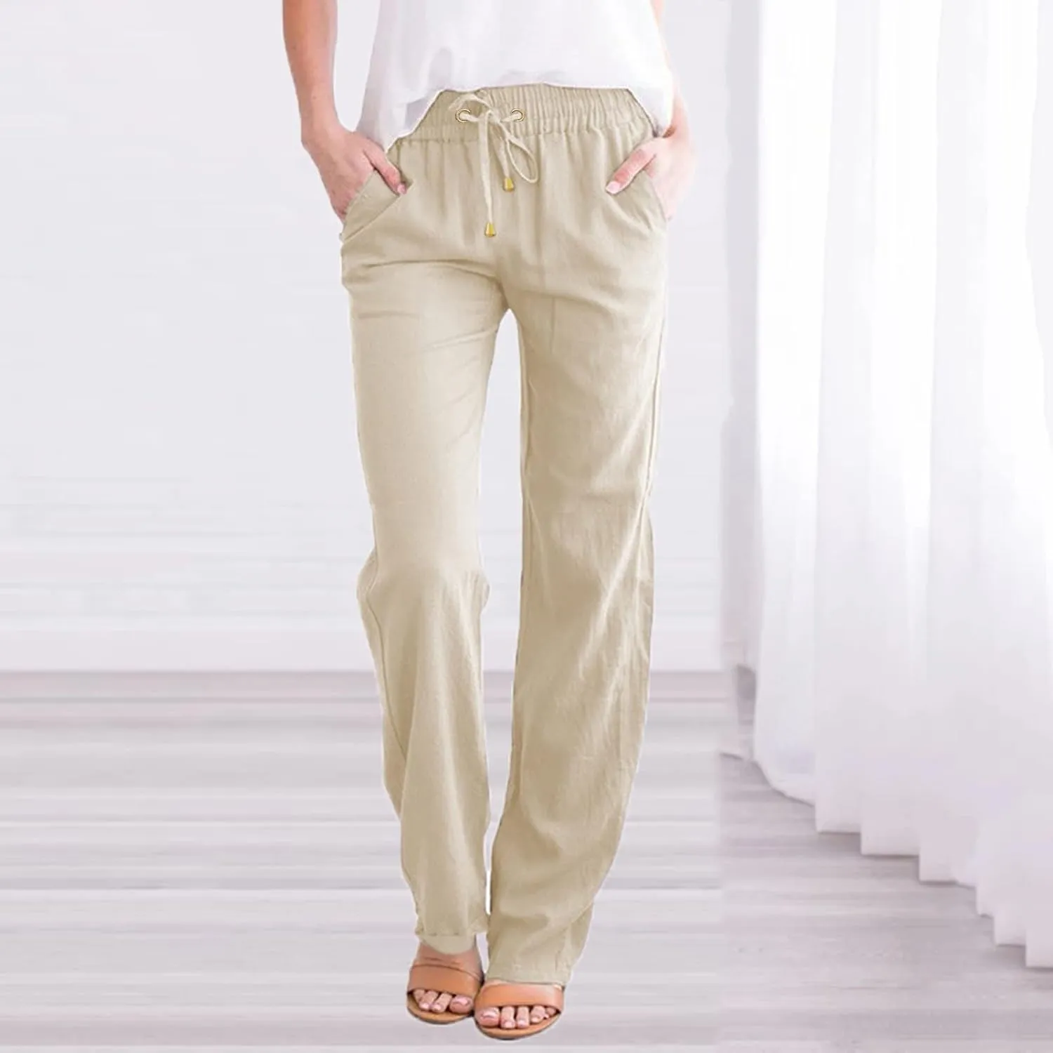 Women's Flowy Wide Leg Pants Winter Cozy Beach Thermal with Pockets Barrel Pants High Waisted