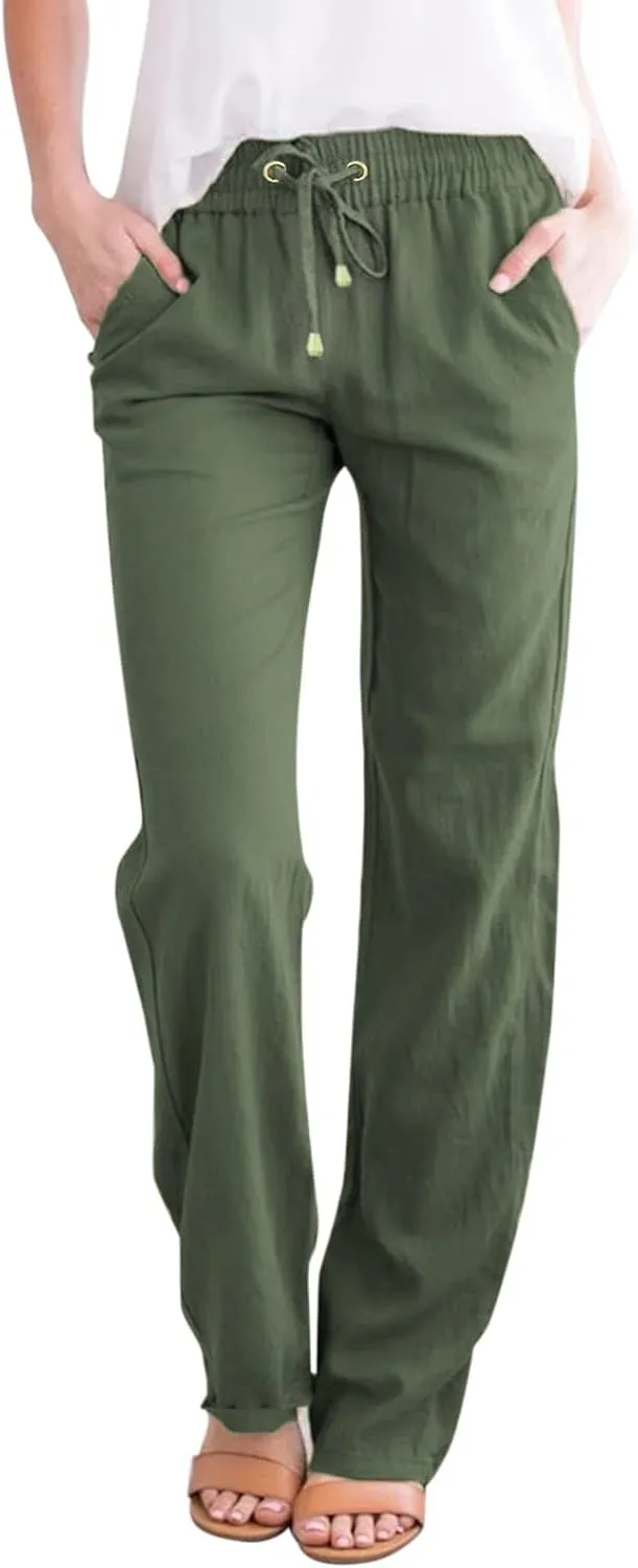 Women's Flowy Wide Leg Pants Winter Cozy Beach Thermal with Pockets Barrel Pants High Waisted