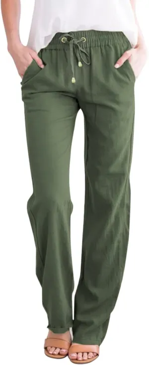Women's Flowy Wide Leg Pants Winter Cozy Beach Thermal with Pockets Barrel Pants High Waisted