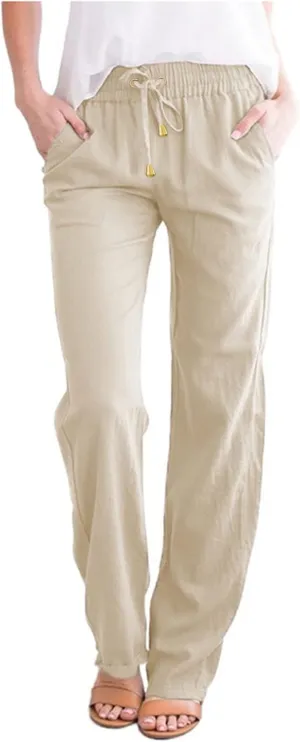 Women's Flowy Wide Leg Pants Winter Cozy Beach Thermal with Pockets Barrel Pants High Waisted