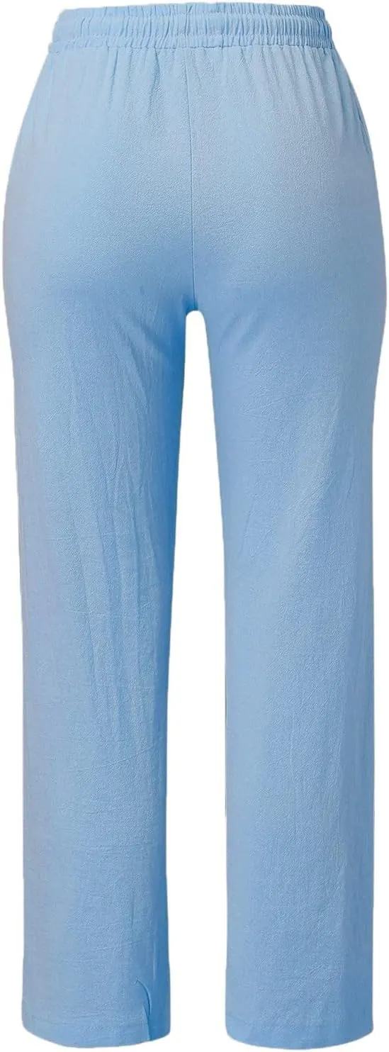Women's Flowy Wide Leg Pants Winter Cozy Beach Thermal with Pockets Barrel Pants High Waisted