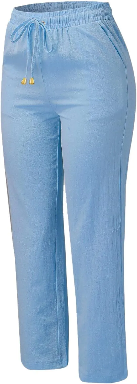 Women's Flowy Wide Leg Pants Winter Cozy Beach Thermal with Pockets Barrel Pants High Waisted
