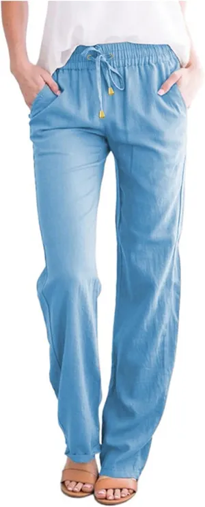 Women's Flowy Wide Leg Pants Winter Cozy Beach Thermal with Pockets Barrel Pants High Waisted