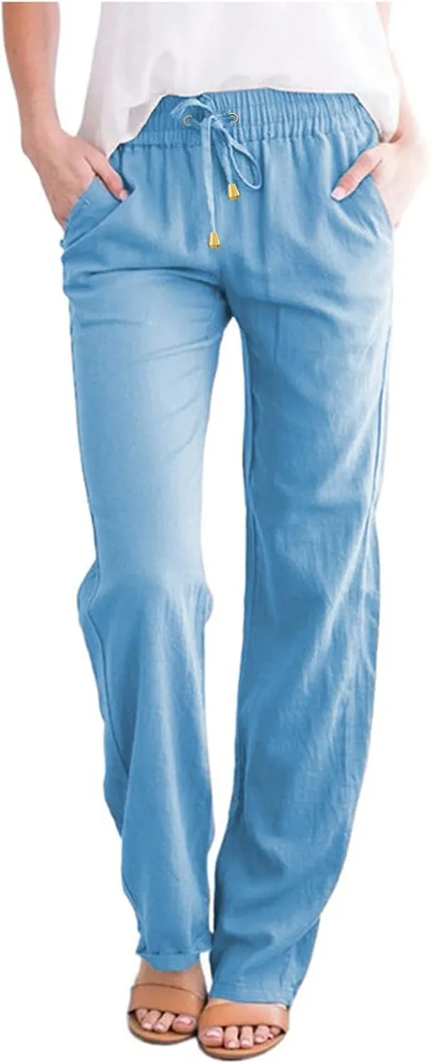 Women's Flowy Wide Leg Pants Winter Cozy Beach Thermal with Pockets Barrel Pants High Waisted