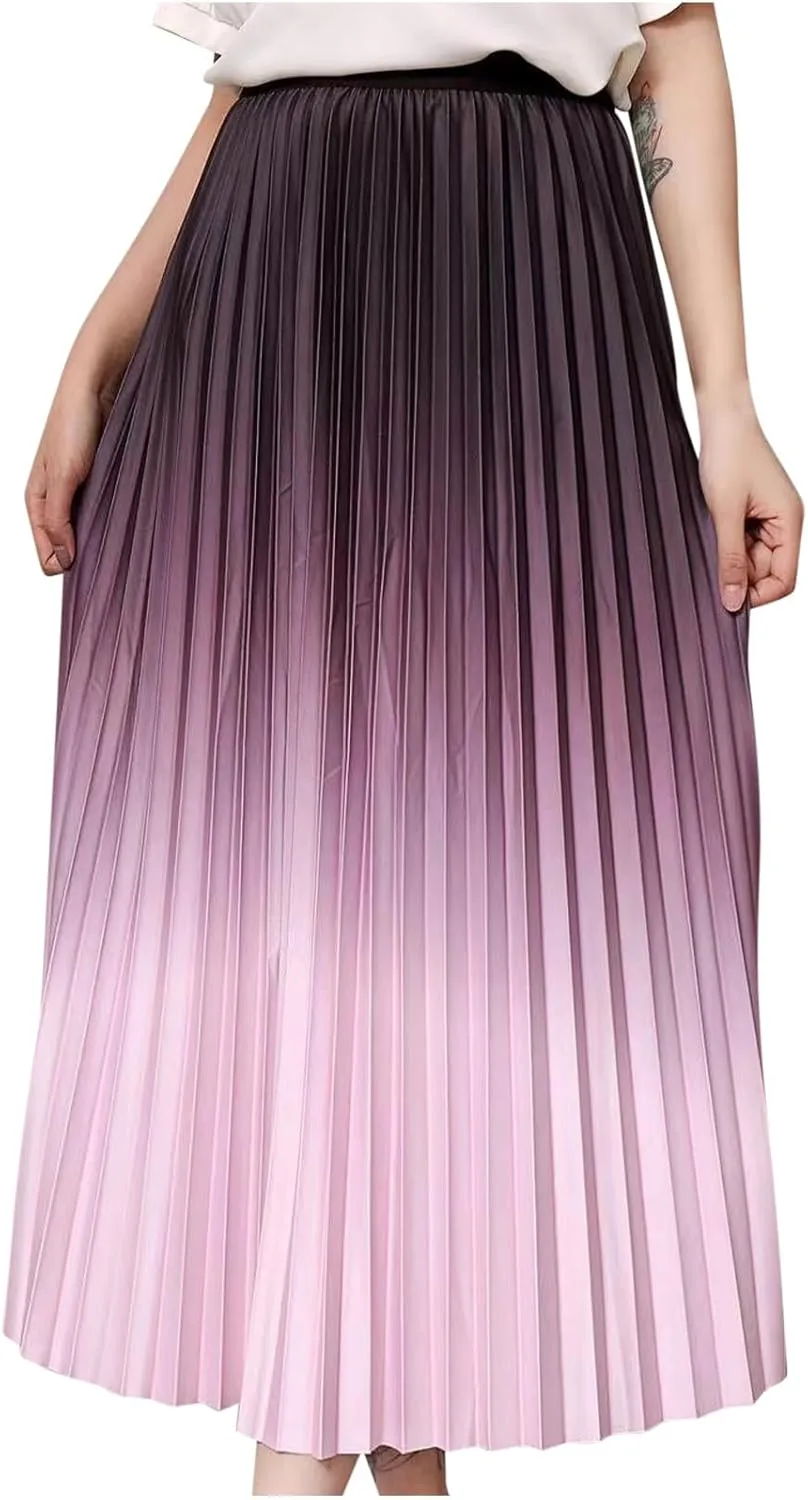 Women's Gradient A Line Skirts Ruched Trending Y2k Skirt Slim-Fit High Waisted Comfort Cozy Skirt Preppy Skirt
