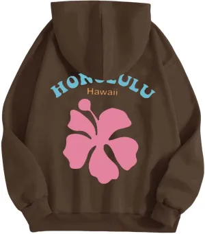 Womens Letter Floral Print Hoodie 2024 Oversized Baggy Trendy Thermal Sweatshirts Cozy Hip Hop Y2K Casual Streetwear