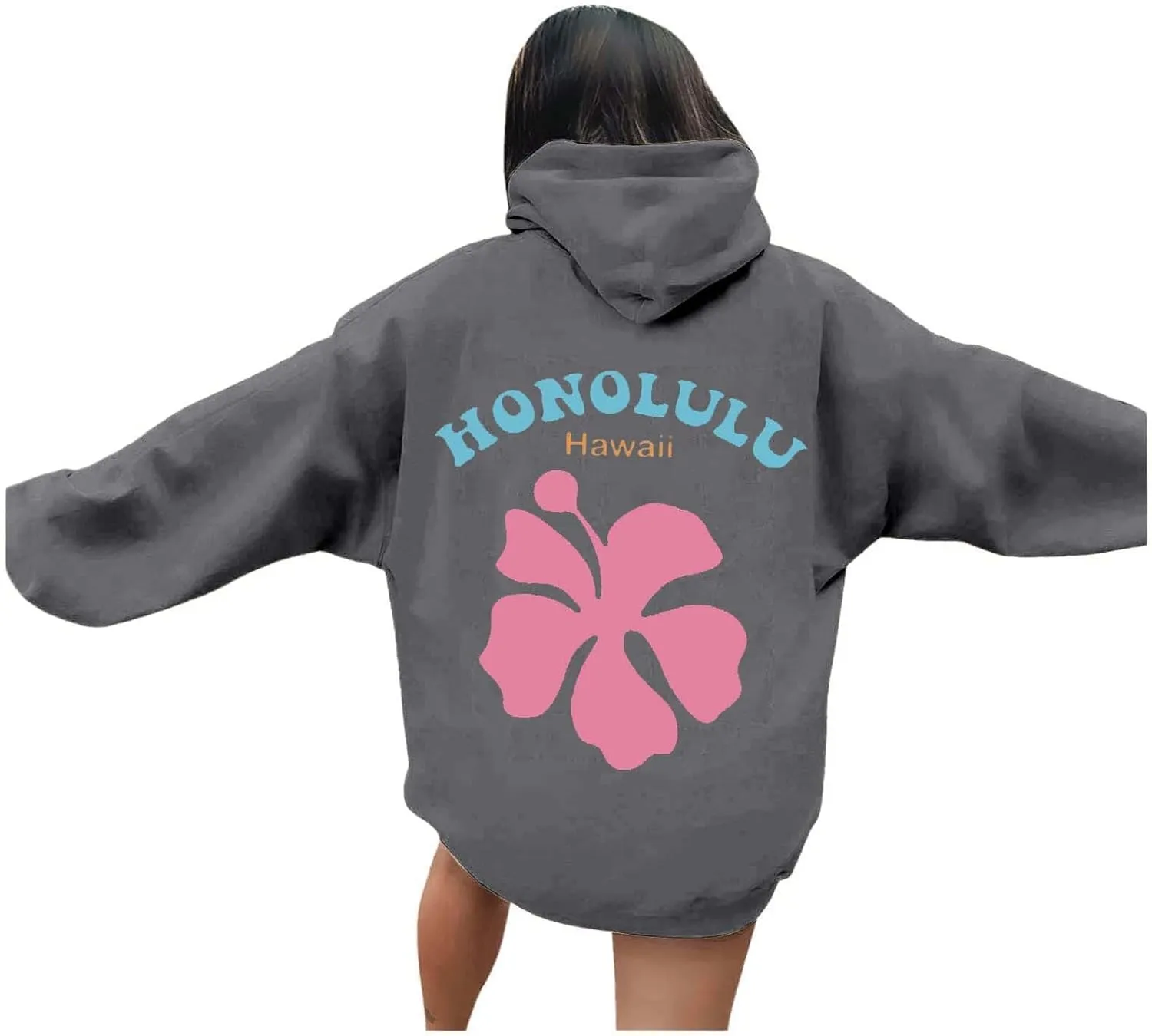 Womens Letter Floral Print Hoodie 2024 Oversized Baggy Trendy Thermal Sweatshirts Cozy Hip Hop Y2K Casual Streetwear