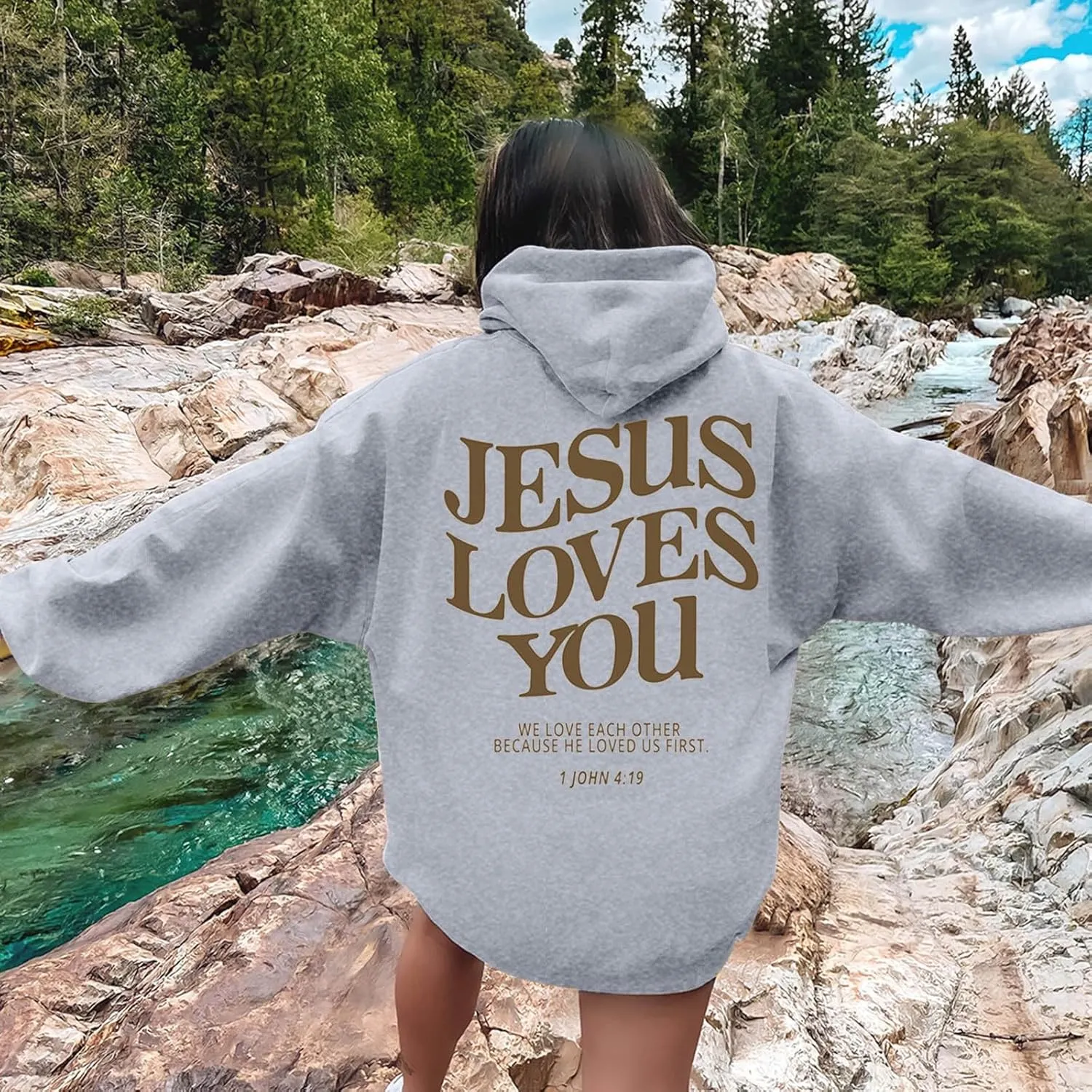 Women's Letter Print Graphic Hoodie Trendy Cute Oversized Long Sleeve Sweatshirt Y2K Drawstring Casual Pullover Top