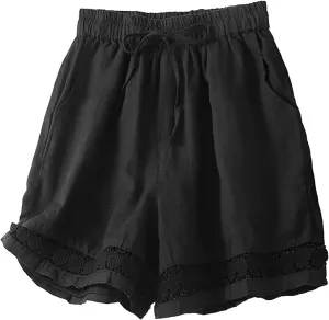 Womens Lightweight Shorts Casual Baggy Linen Shorts Trendy Short Pants Elastic Waist Drawstring Comfy Shorts Bottoms