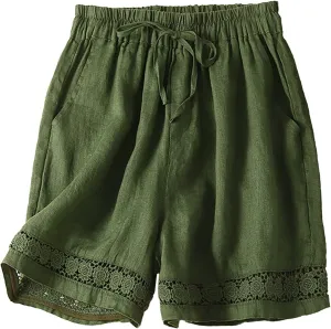 Womens Lightweight Shorts Casual Baggy Linen Shorts Trendy Short Pants Elastic Waist Drawstring Comfy Shorts Bottoms