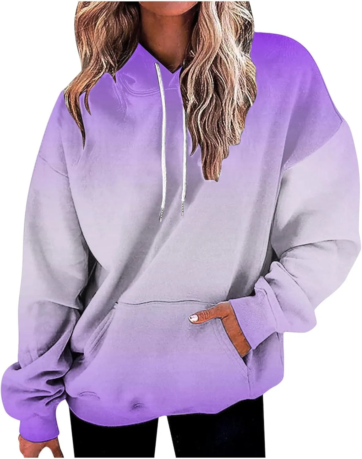 Womens Long Sleeve Hooded Sweatshirt Oversized Drawstring Hoodie Plus Size Trendy Sweatshirt Gradient Sweatshirt