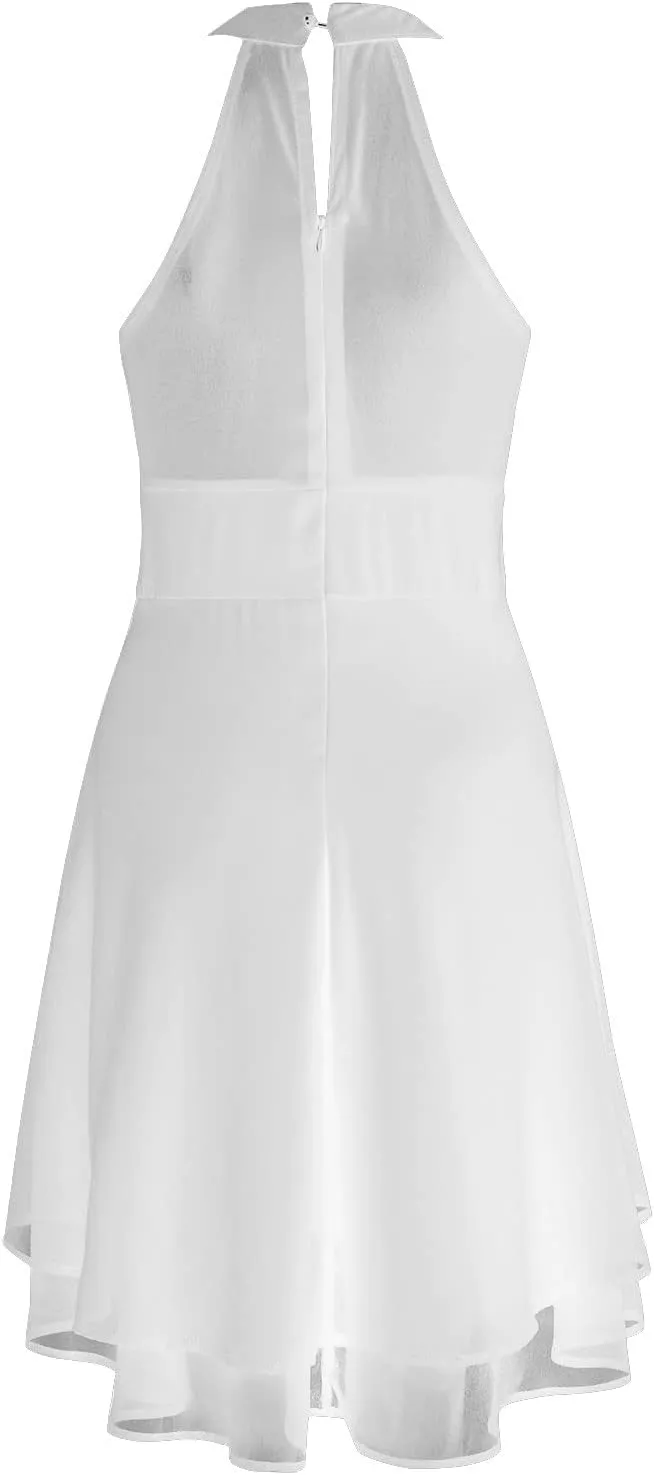 Womens Midi Dress 2025 Summer Trendy Flowy Chiffon Plus Size High Neck Halter Corset Tiered Cocktail Wedding Guest Dresses