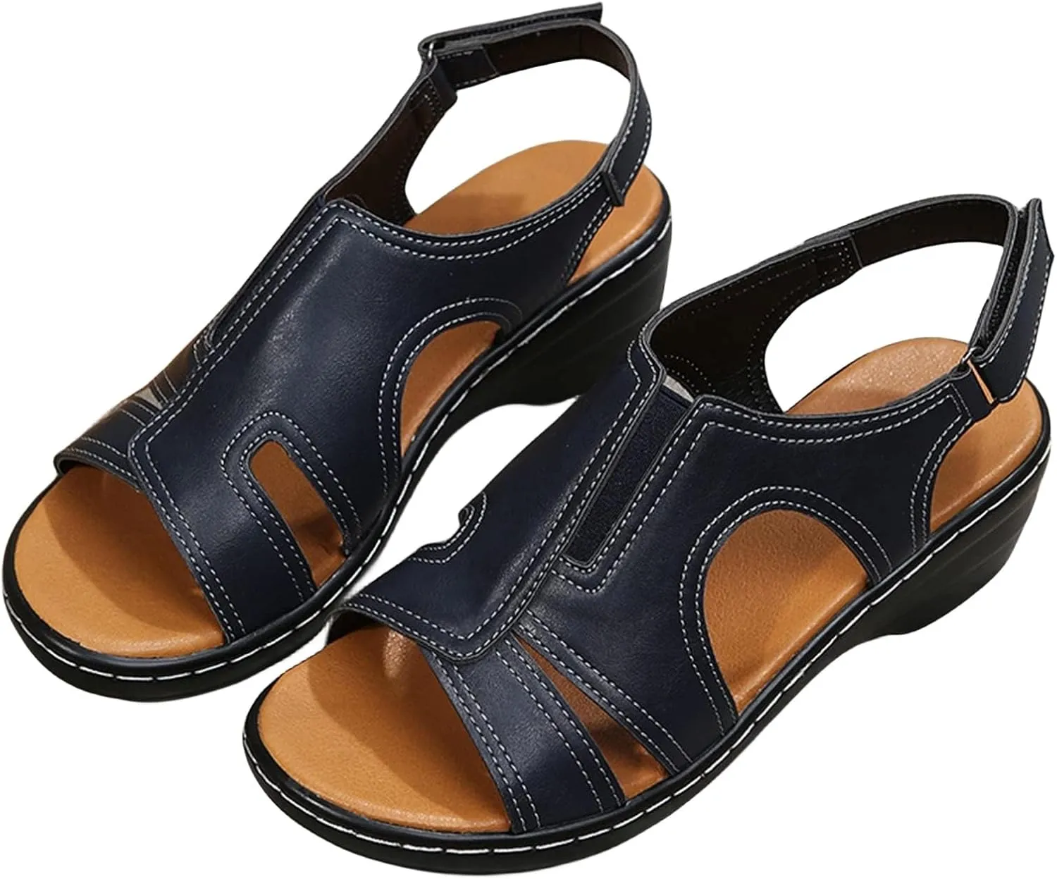 Women's Orthopedic Sandals Casual Walking Shoes Open Toe Soft Sandals Wide Width Non-Slip Shoes, Hollow Out Orthotic Sandal with Arch Support, Breathable Lightweight