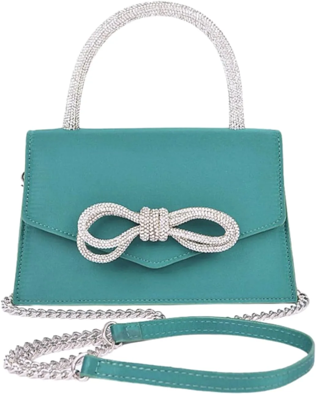 Womens Rhinestone Bow Clutch Purse Evening Handbag Designer Top Handle Swing Trapezoid Bag for Wedding Party Banquet