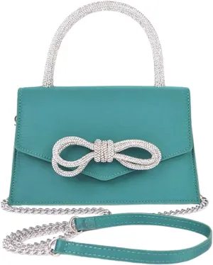 Womens Rhinestone Bow Clutch Purse Evening Handbag Designer Top Handle Swing Trapezoid Bag for Wedding Party Banquet