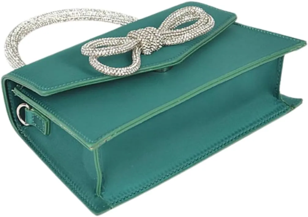 Womens Rhinestone Bow Clutch Purse Evening Handbag Designer Top Handle Swing Trapezoid Bag for Wedding Party Banquet