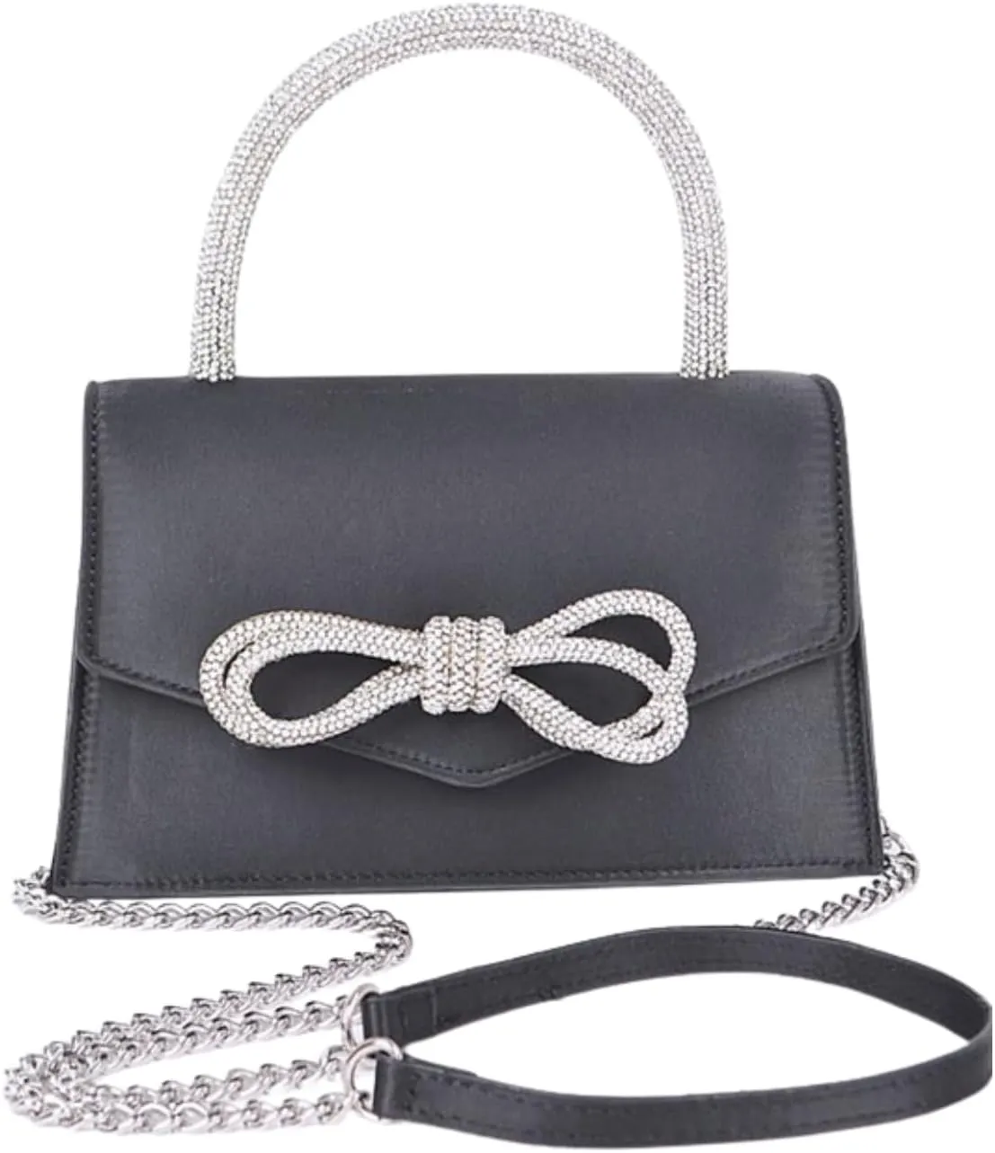 Womens Rhinestone Bow Clutch Purse Evening Handbag Designer Top Handle Swing Trapezoid Bag for Wedding Party Banquet