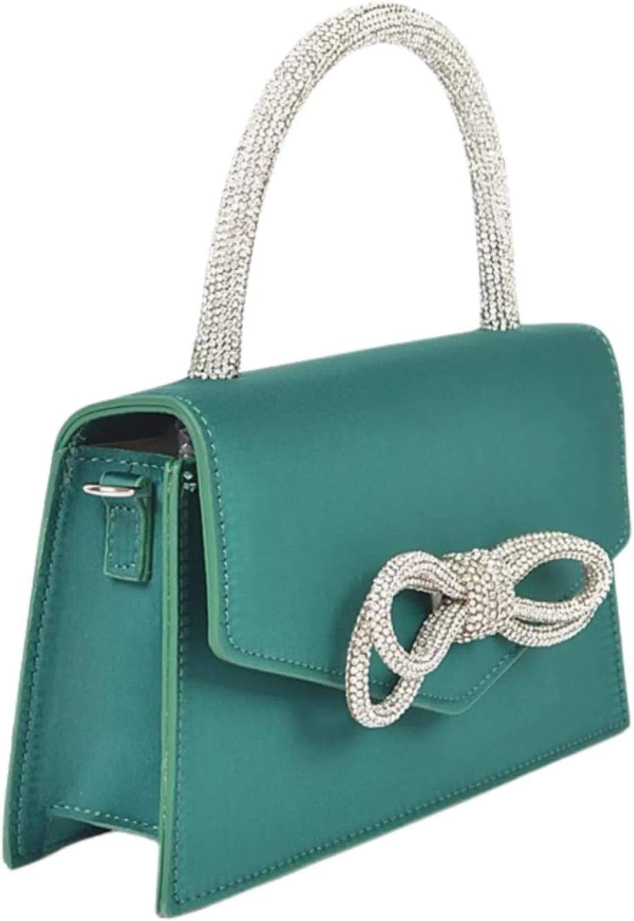 Womens Rhinestone Bow Clutch Purse Evening Handbag Designer Top Handle Swing Trapezoid Bag for Wedding Party Banquet