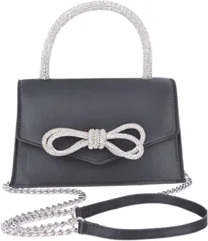 Womens Rhinestone Bow Clutch Purse Evening Handbag Designer Top Handle Swing Trapezoid Bag for Wedding Party Banquet