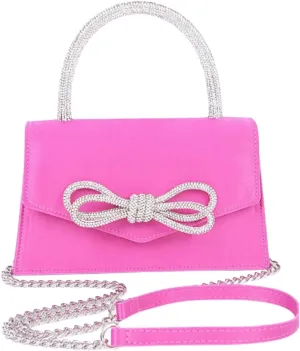 Womens Rhinestone Bow Clutch Purse Evening Handbag Designer Top Handle Swing Trapezoid Bag for Wedding Party Banquet