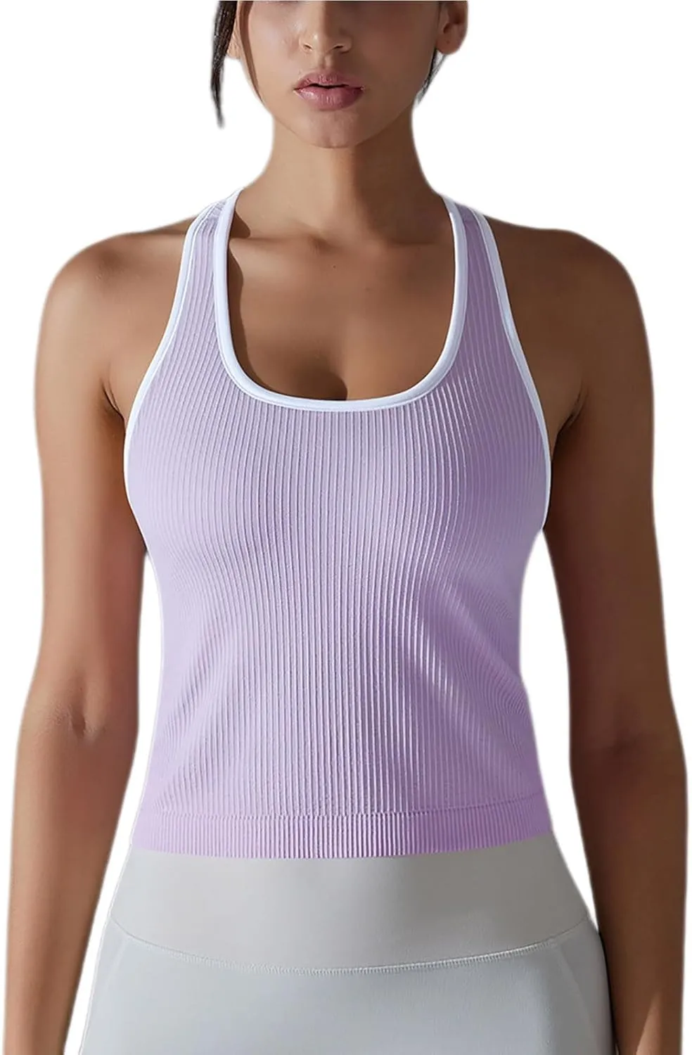 Women's Ribbed Workout Shirts Summer Light Elastic Racerback Tank Tops Casual Sleeveless Slim Comfy Yoga Blouse