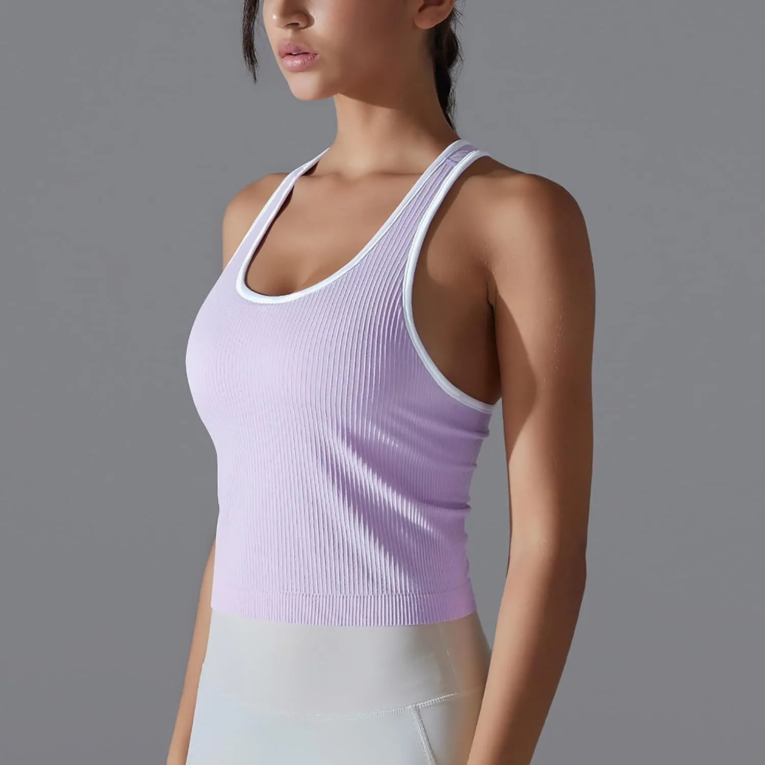 Women's Ribbed Workout Shirts Summer Light Elastic Racerback Tank Tops Casual Sleeveless Slim Comfy Yoga Blouse