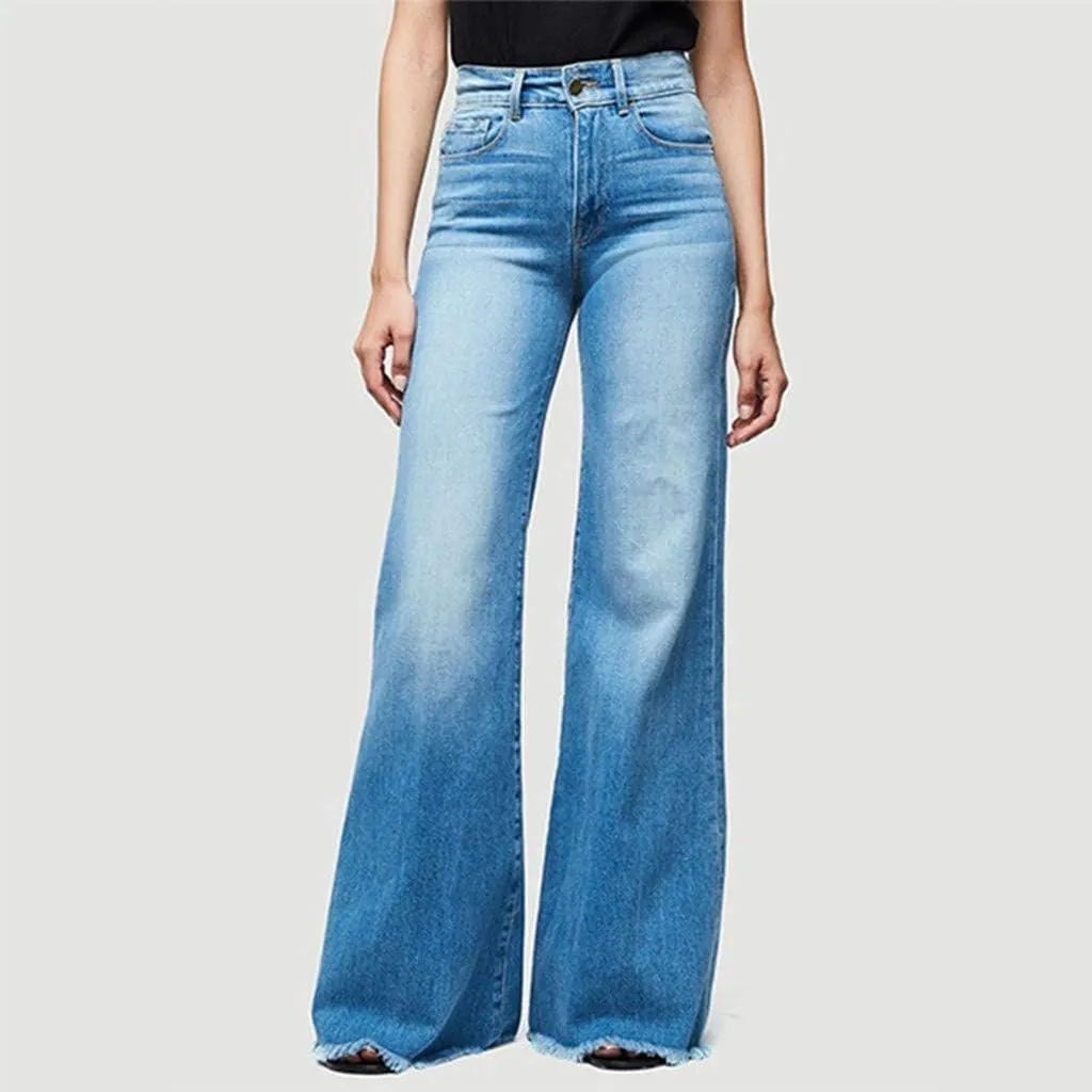 Women's Ripped High Waisted Flared Jeans Wide Leg Distressed Denim Pants Loose Fit Destroyed Trousers with Pockets
