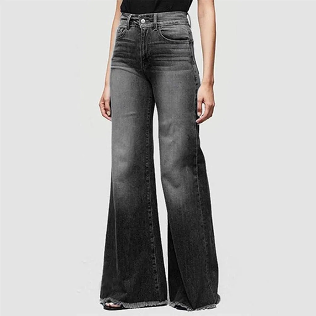 Women's Ripped High Waisted Flared Jeans Wide Leg Distressed Denim Pants Loose Fit Destroyed Trousers with Pockets