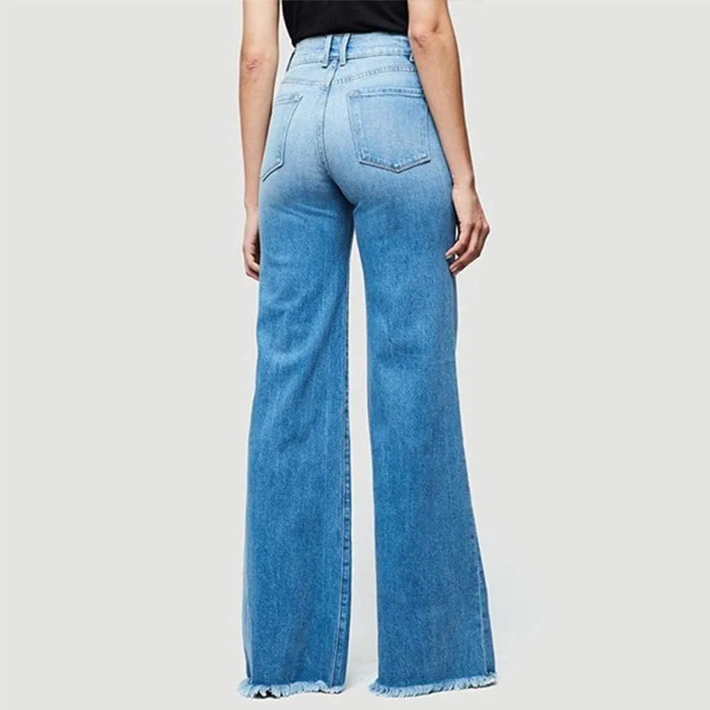 Women's Ripped High Waisted Flared Jeans Wide Leg Distressed Denim Pants Loose Fit Destroyed Trousers with Pockets