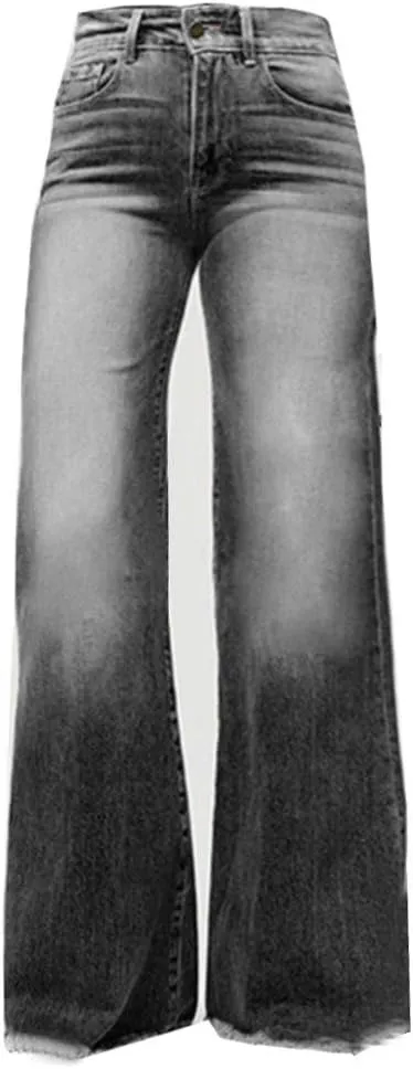 Women's Ripped High Waisted Flared Jeans Wide Leg Distressed Denim Pants Loose Fit Destroyed Trousers with Pockets
