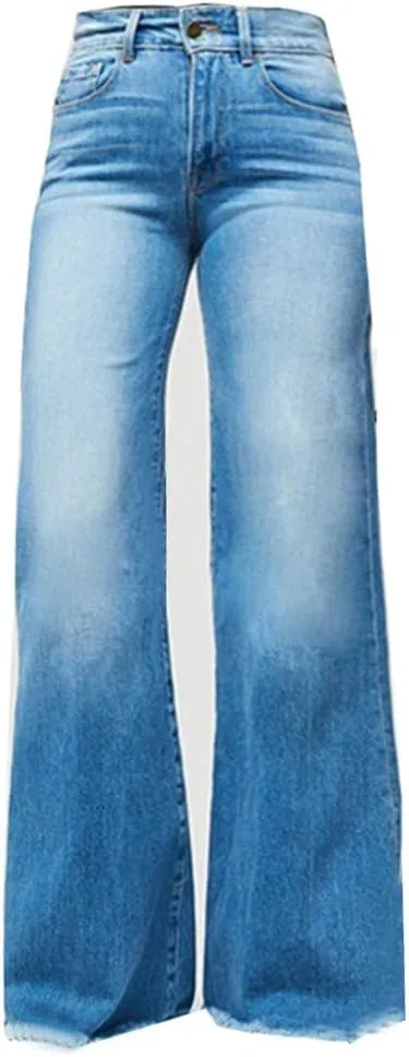 Women's Ripped High Waisted Flared Jeans Wide Leg Distressed Denim Pants Loose Fit Destroyed Trousers with Pockets