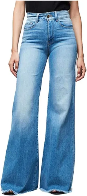 Women's Ripped High Waisted Flared Jeans Wide Leg Distressed Denim Pants Loose Fit Destroyed Trousers with Pockets