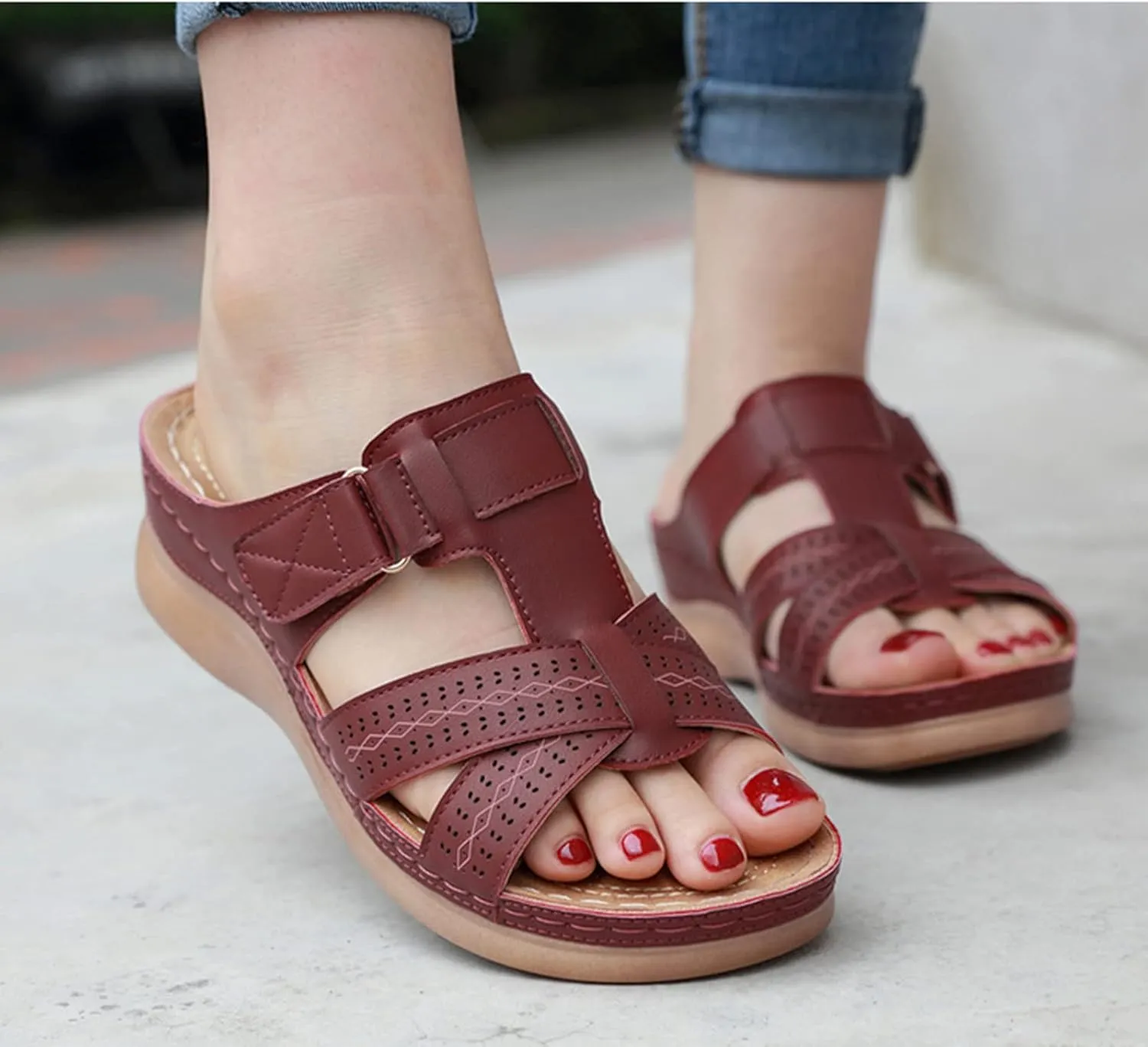 Womens Sandals Wedges Platform Non Slip Shoes Open Toe Walking Sandals Breathable Comfortable Beach Slippers Arch Support Flip Flops Wide Width Wedges for Summer Dressy