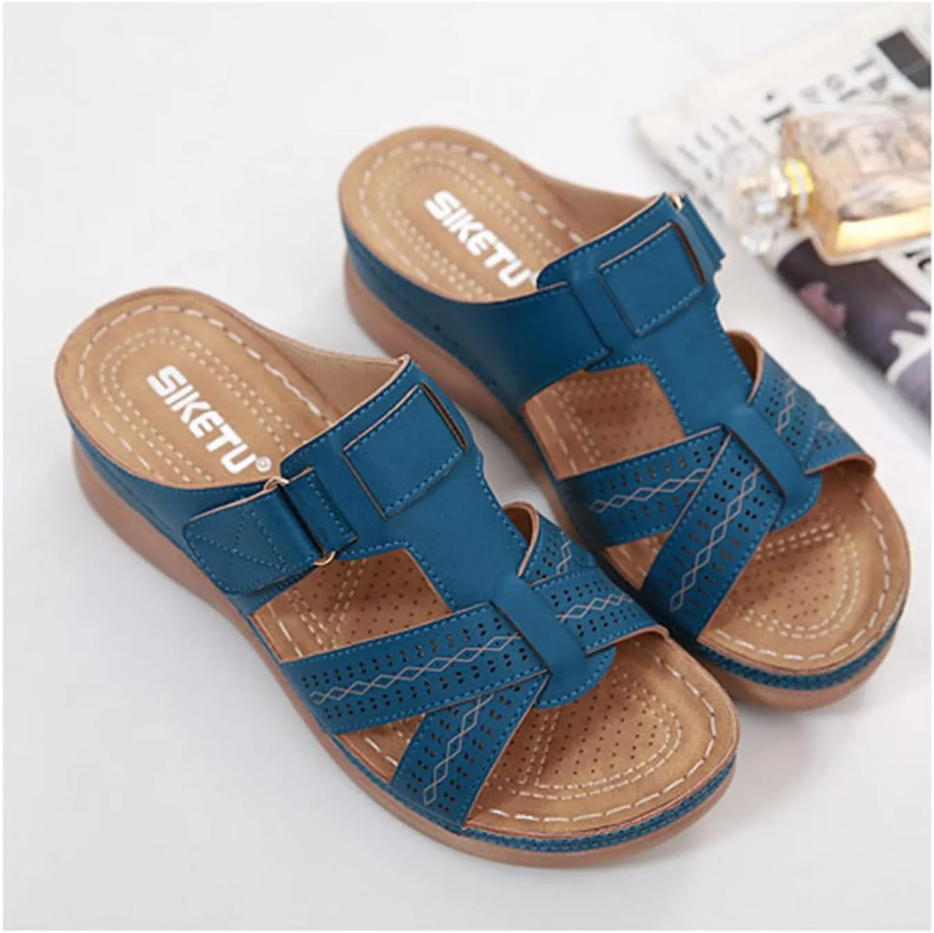 Womens Sandals Wedges Platform Non Slip Shoes Open Toe Walking Sandals Breathable Comfortable Beach Slippers Arch Support Flip Flops Wide Width Wedges for Summer Dressy