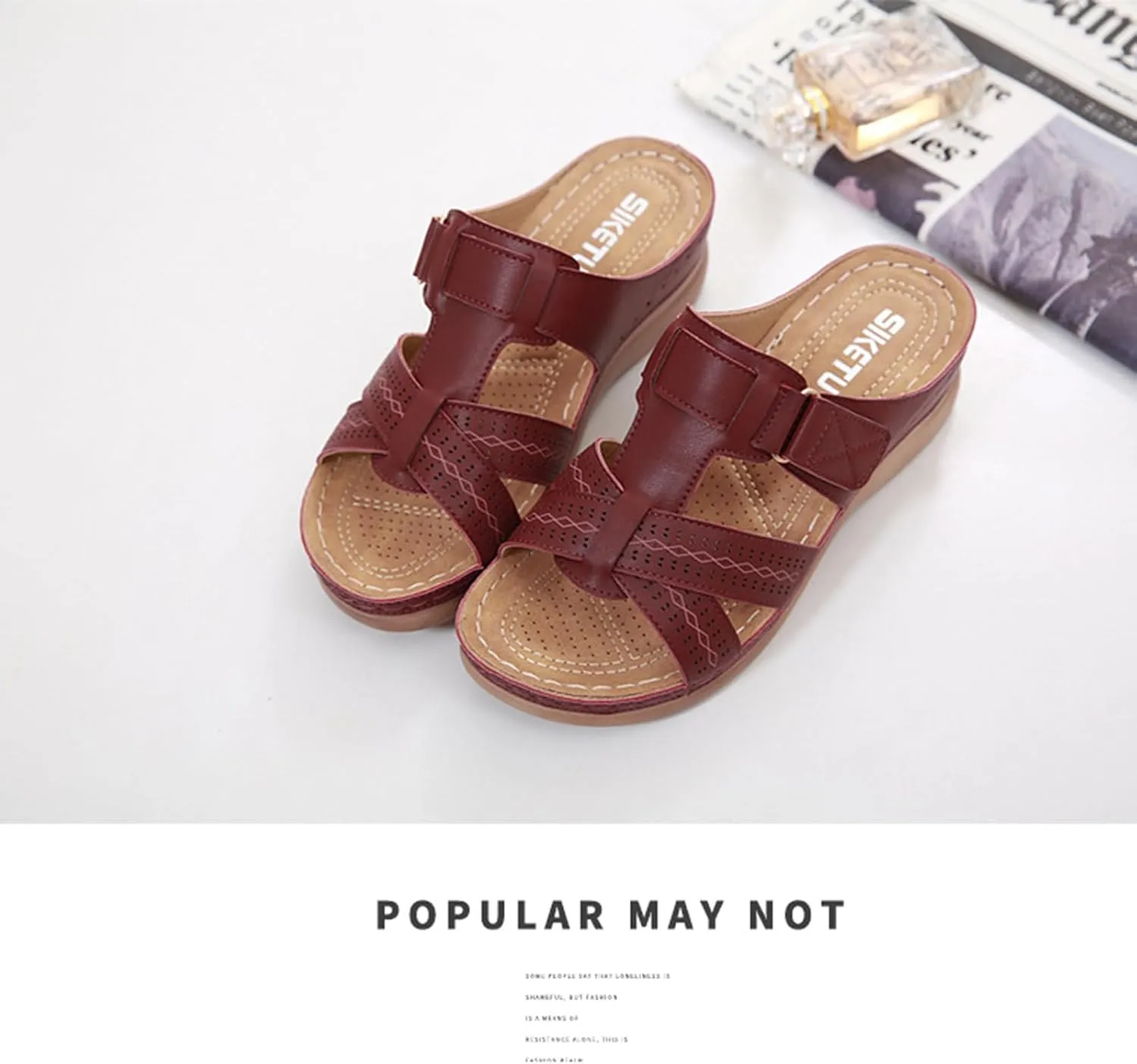 Womens Sandals Wedges Platform Non Slip Shoes Open Toe Walking Sandals Breathable Comfortable Beach Slippers Arch Support Flip Flops Wide Width Wedges for Summer Dressy