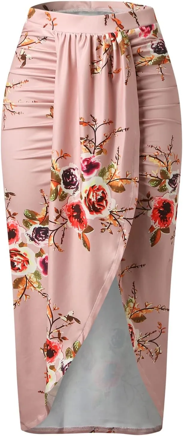 Women's Striped Skirts High Waist Pleated Skirt A Line Swing Midi Skirts Chic Side Slit Casual Leather Skirts for