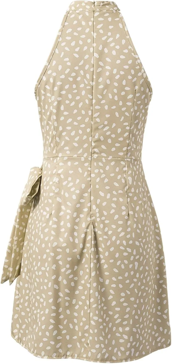 Women's Summer Casual Sundress Halter Neck Floral Summer Tie Waist Casual Dress Zipper Back Vacation Beach Dresses
