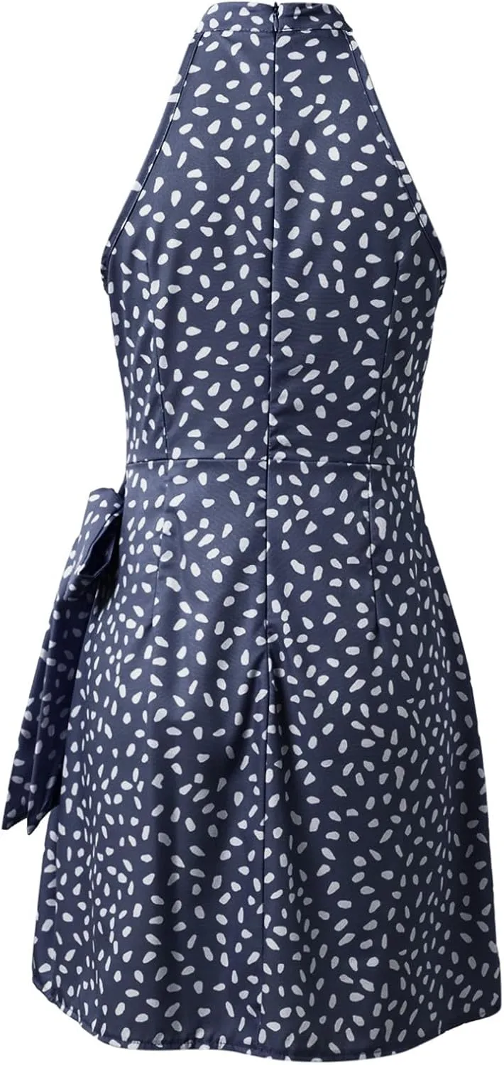 Women's Summer Casual Sundress Halter Neck Floral Summer Tie Waist Casual Dress Zipper Back Vacation Beach Dresses